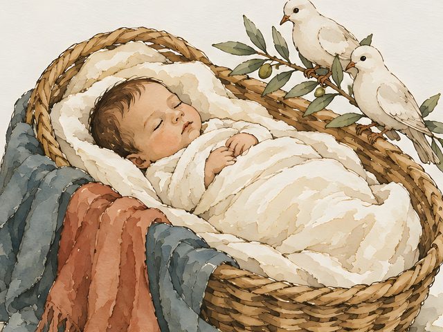 Sleeping Baby watercolor print, close-up of the watercolor painting