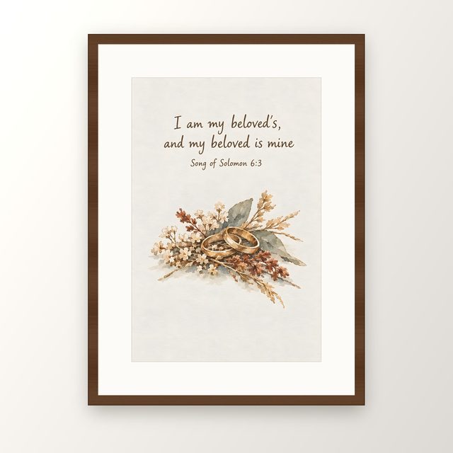 I Am My Beloved's and My Beloved Is Mine, Song of Solomon 6:3 watercolor print, framed