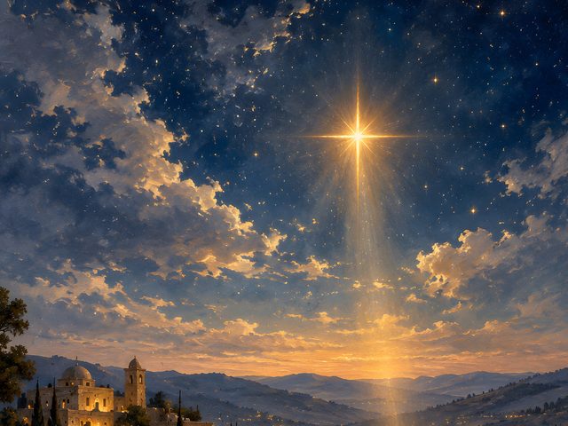 Star Over Bethlehem oil-style print, close-up of the oil-style painting