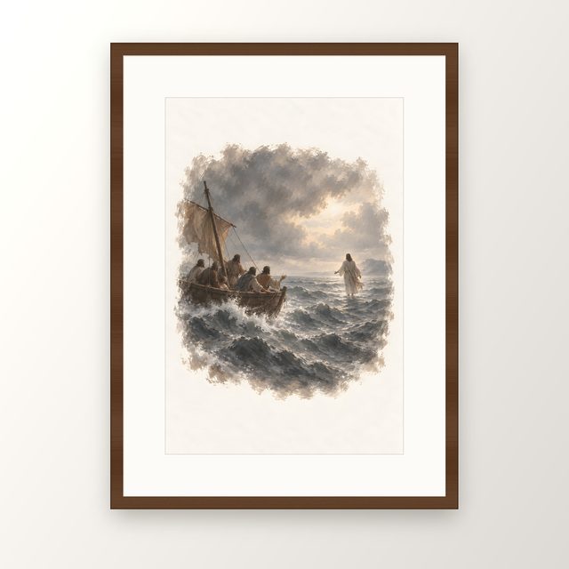 Storm on the Sea, watercolor print, framed