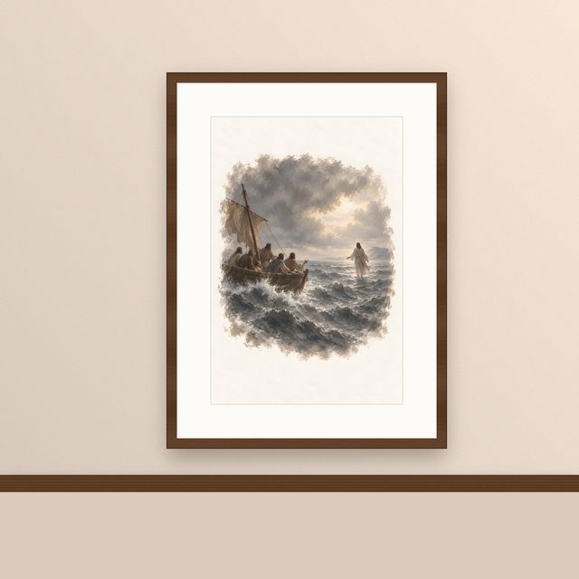 Storm on the Sea, watercolor print, framed on a wall