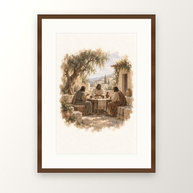 Supper at Emmaus, watercolor print, framed