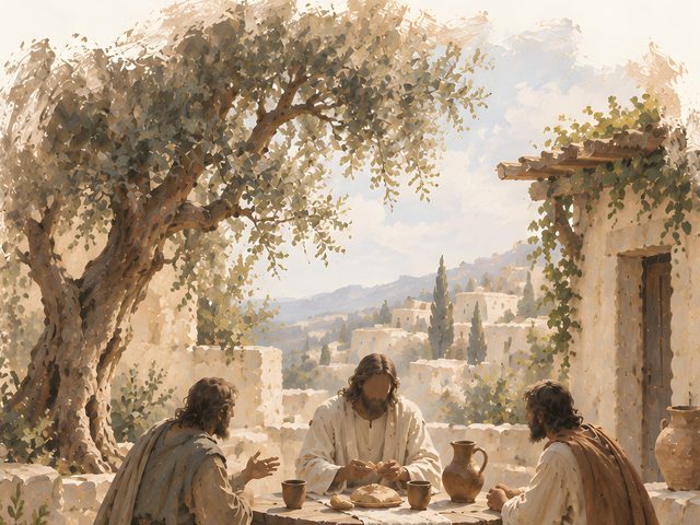 Supper at Emmaus watercolor print, close-up of the watercolor painting