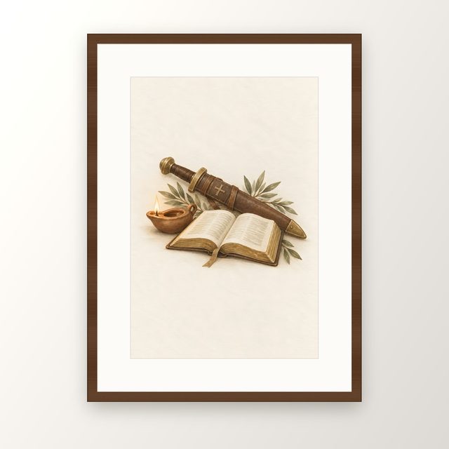 Sword of the Spirit, watercolor print, framed