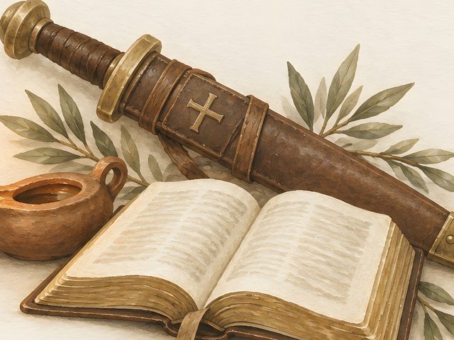 Sword of the Spirit watercolor print, close-up of the watercolor painting