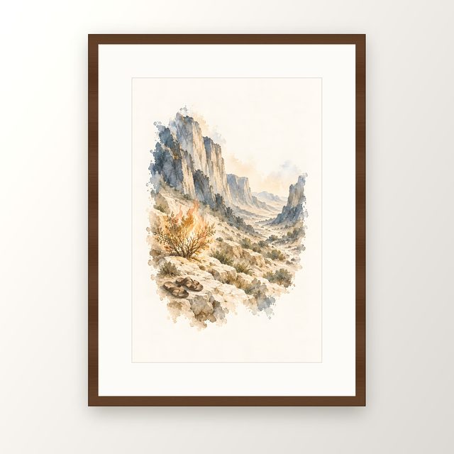 The Burning Bush, watercolor print, framed