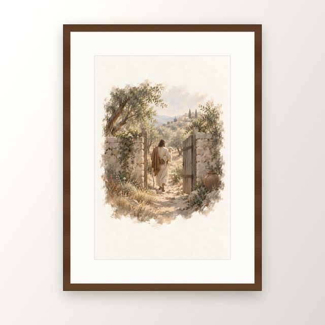 The Good Shepherd, watercolor print, framed