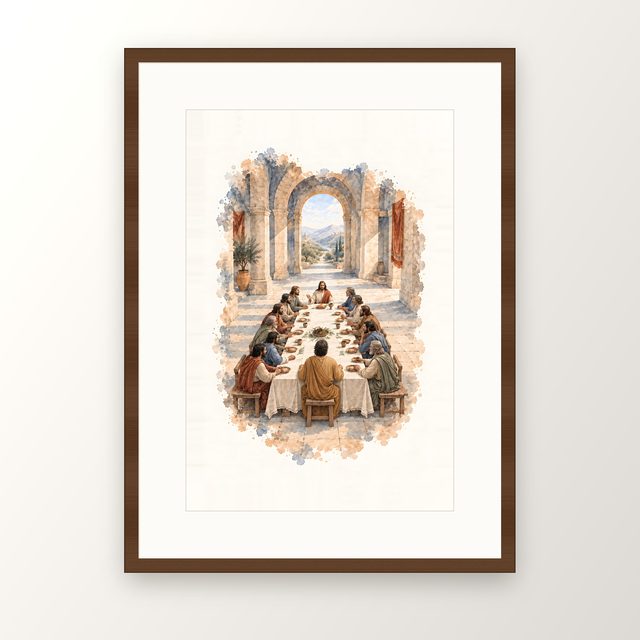 The Hall of Columns, watercolor print, framed