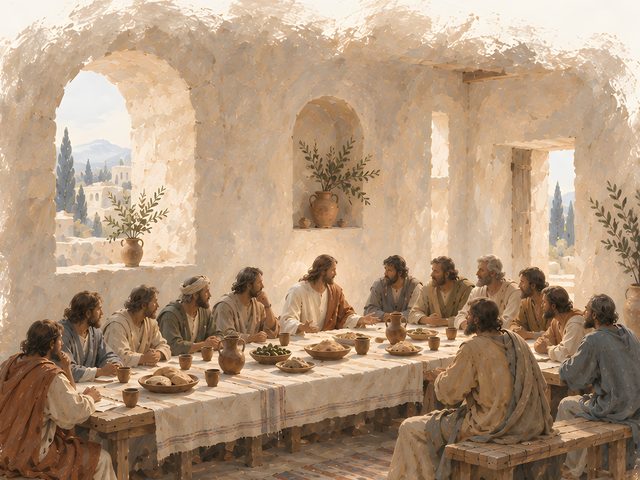 The Long Table watercolor print, close-up of the watercolor painting