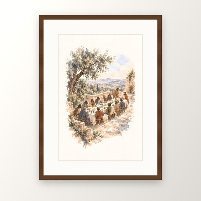 The Olive Terrace, watercolor print, framed