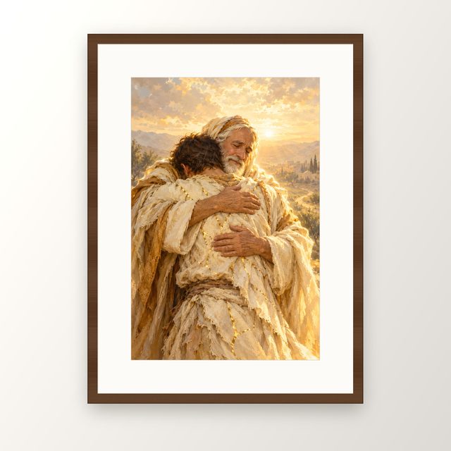 The Prodigal Son oil-style print, in a walnut frame with a white mat