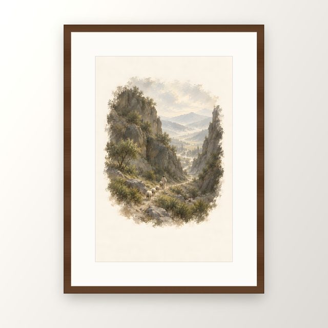 Through the Valley, watercolor print, framed