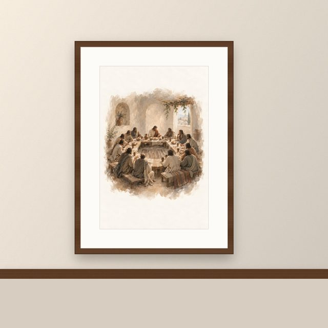 Upper Room, watercolor print, framed on a wall