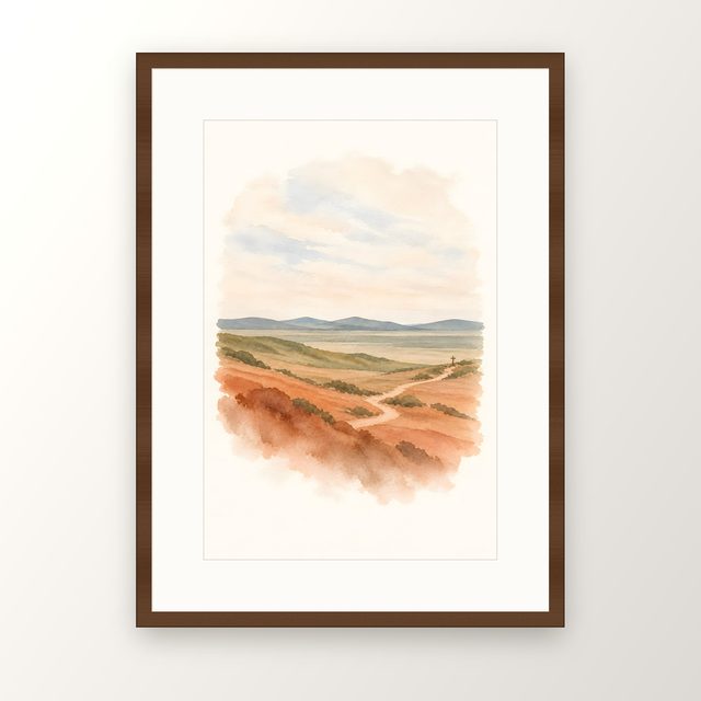 Valley Path, watercolor print, framed