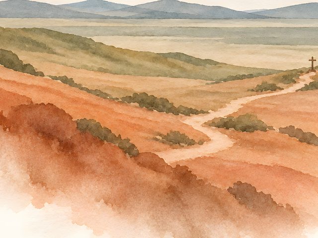 Valley Path watercolor print, close-up of the watercolor painting