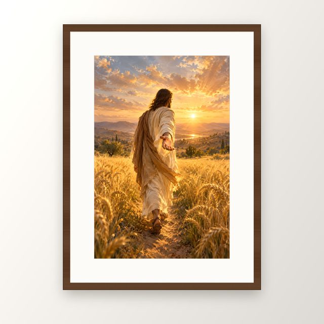 Walk With Me oil-style print, in a walnut frame with a white mat