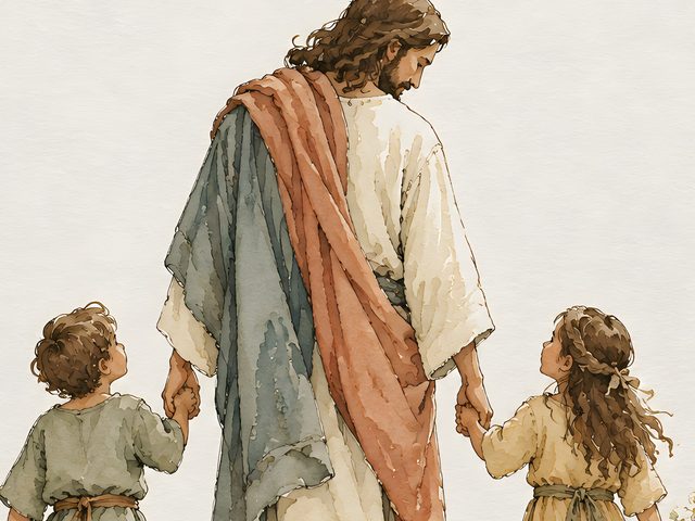 Walking With Children watercolor print, close-up of the watercolor painting